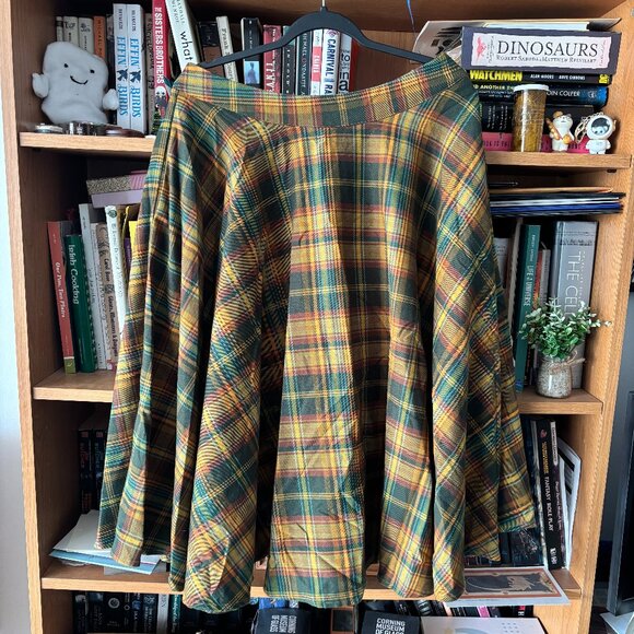 Voodoo Vixen Size Large Green/Mustard Plaid Midi Skirt - Picture 1 of 6